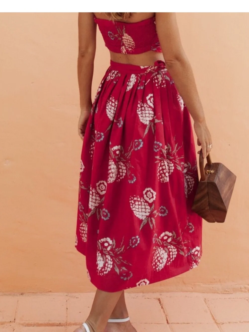 Posse Zina Pineapple Midi Wrap Skirt Red XS Limited Edition 100% Cotton Resort